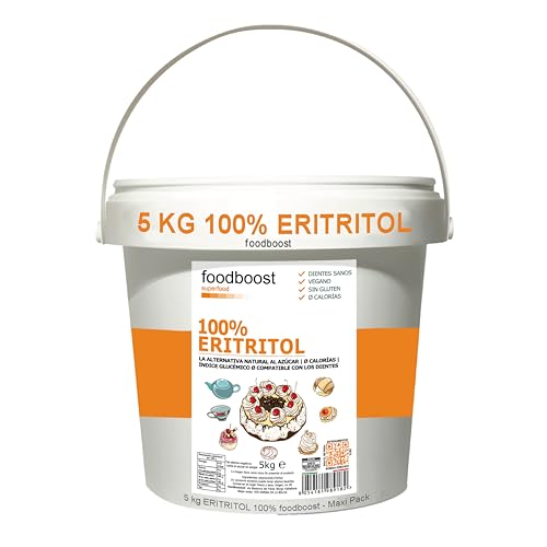 Eritritol 5Kg foodboost -sustituto del azúcar - 0kcal - 100% puro - mismo poder edulcorante que el azúcar común, apto para diabéticos y dietas hipocalóricas o equilibradas - Maxi Pack