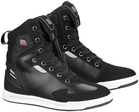 KEMIMOTO Motorrad Schuhe Herren, Motorradstiefel Causal,mit Verstärkte Schaltpads, Aktmungsaktiver Motororad High- Top-Sneaker Männer,Schwarz