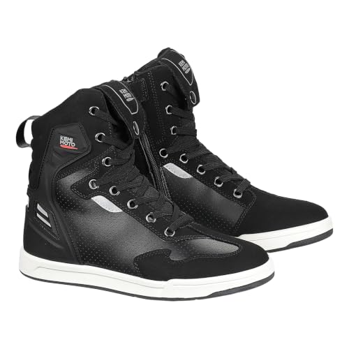 KEMIMOTO Motorrad Schuhe Herren, Motorradstiefel Causal,mit Verstärkte Schaltpads, Aktmungsaktiver Motororad High- Top-Sneaker Männer, Schwarz