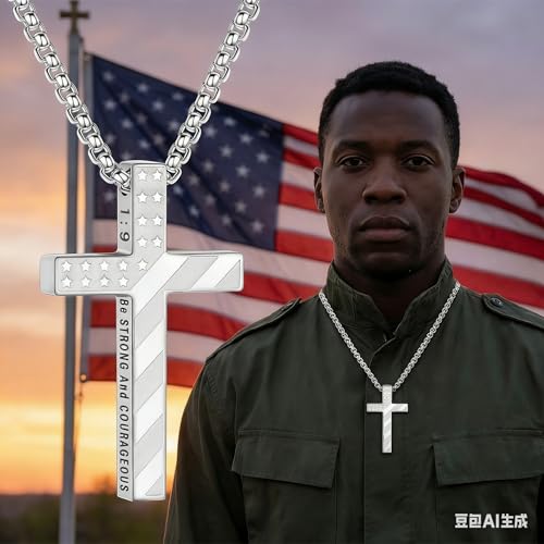 Collier croix Bible homme acier anti-allergie pendentif drapeau USA