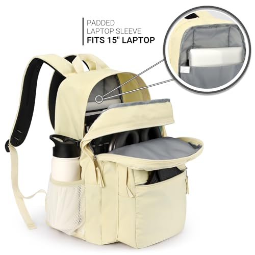 ZORFIN 26L Backpack for School, College, and Travel: Water Resistant Bookbag with 8 Compartments - Beige - Image 5