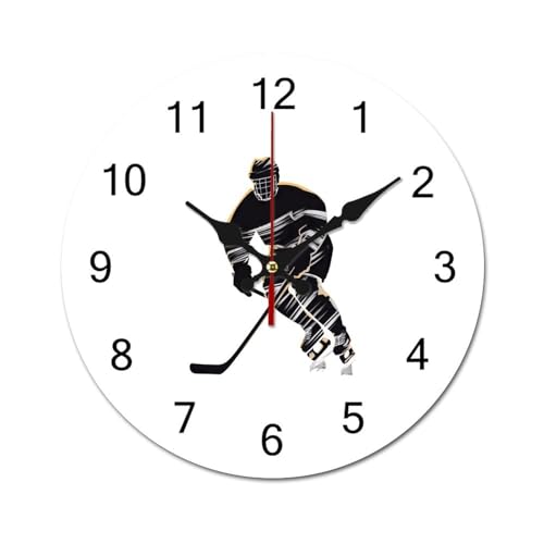 Horloge hockey sur glace bois silencieuse de 60 cm pour stopper le tic-tac agacant