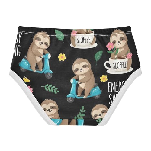 Cute Cartoon Sloths Floral Black Panties Little Girl Toddlers Underwear Floral Cotton Colorful Kids Briefs Undies 2t2