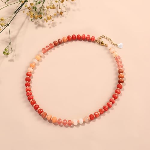 Colorful Gemstone Beaded Necklaces For Women Trendy Rainbow Natural Stone Boho Handmade Stainless Steel Waterproof Strand Necklaces Jewelry For Women Gift4