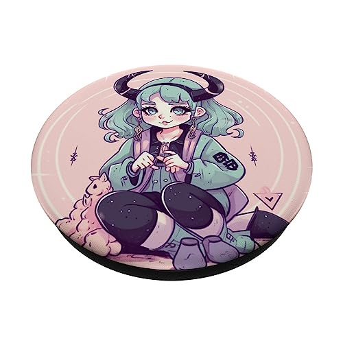 Anime Girl Kawaii Goth Baphomet PopSockets Swappable PopGrip, Black - Image 2