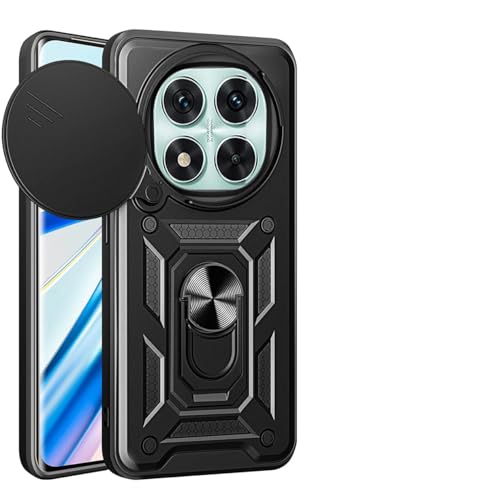 UPLAI Funda para Xiaomi Redmi Note 14 Pro 5G / Poco X7 5G, Ultra Delgado Antigolpes Armadura Carcasa con Deslizar Cámara Cover y Soporte Anillo Magnética, PC+TPU Duradero Estuche Caso.Negro