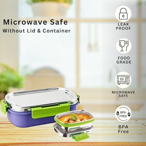 Image of PDDFALCON Stainless Steel Comet Mate with Container 100% Leakproof, Microwave-Safe, BIS Certified, Jindal Seal & Made in India Container and Air Tight (Purple)
