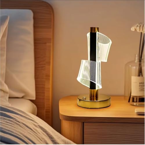 Image of One94Store 3D LumeTwist LED Night Lamp with Gold Base, Touch Control Cordless Decorative Table Light - 3 Color Modes, Modern Bedside Lamp for Bedroom, Living Room & Home Decor (Plastic Body)