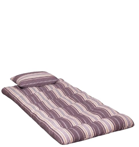 Image of Single Mattress Bed Foldable Floor 3 x 6 Feet 7 KG White Cotton Rui (White and Mehroon Lining, Single)