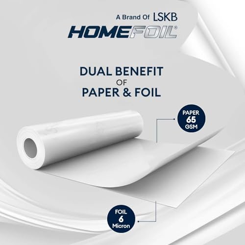 Image of HOMEFOIL 2-in-1 Paper & Silver Converted Aluminium Foil (1 KG Net) for Food Packing | Keeps Food Fresh | Ideal for Food Wrapping, Packing, Storing and Serving | 62.13 Meter Net Guaranteed Length