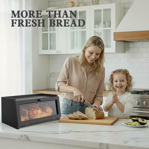 LOHASOK-Bread-Box-for-Kitchen-CountertopBlack-WoodenLarge-Farmhouse-Bread-Container-Holder-Storage-Acrylic-translucent-window