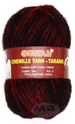 Image of M.G ENTERPRISE Knitting Wool Yarn, Soft Fancy Feather Wool Black Red 100 GMS Best Used with Knitting Needles, Soft Fancy Wool-NE Art-HDJ