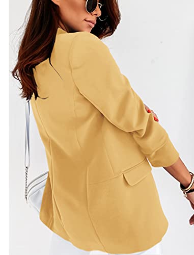 Langwyqu Womens Casual Open Front Blazers Long Sleeve Work Office Jacket Blazer Yellow #TOP3