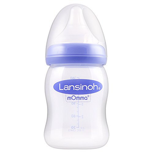 mOmma by Lansinoh - Biberão para leite materno com tetina simuladora de mamilo materno de fluxo lento, 160 ml/ 1 U