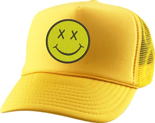 ALLNTRENDS Adult Trucker Hat Smiley Face Embroidered Baseball Cap Adjustable Snapback, Gold, One size