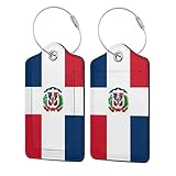 Flag of The Dominican Republic 2-Pack Leather Luggage Tag Set, Travel Luggage Tags with Privacy Id Label, Stainless Steel Ring and Address Card for Men and Women Travel