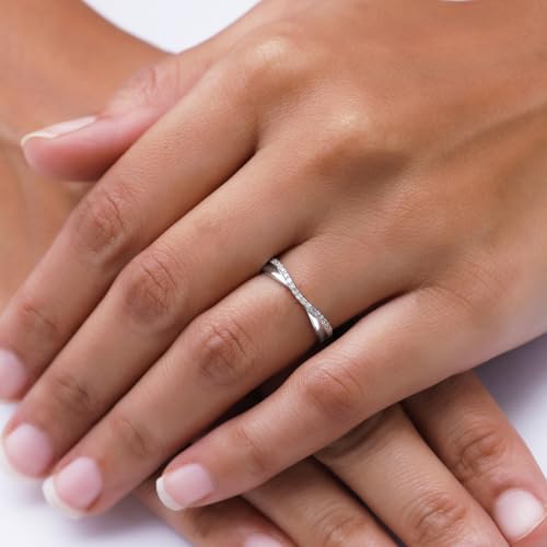 Twist Contour Enhancer Wedding Band Ring Jewelry for Women Round Cut Lab Created Moissanite & White Natural Diamond In 14K Gold Plated Sterling Silver Stackable Ring3