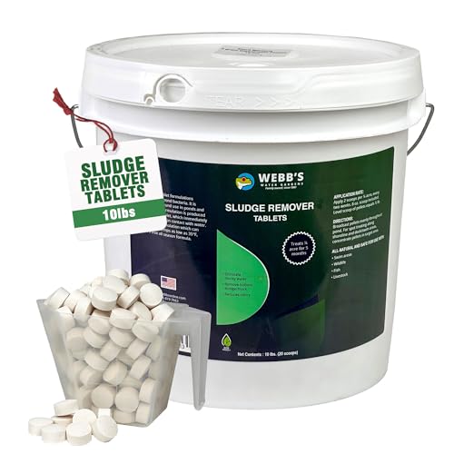 Webb's Water Gardens Lake Muck and Sludge Remover Tablets - 10 lb (20 Scoops)- Safe for Koi, Birds, Fish and Pets - Beneficial Bacteria for Outdoor Ponds and Lakes - 1 Scoop Treats up to 1/8 Acre