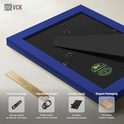 Image of VCK 5x7 Picture Frame 2 Pack, Blue Wood, 4x6 Mat, Glass, for Photo Print