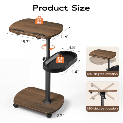 WLIVE C Shaped End Table Adjustable Height 360 Swivel TV Tray Rolling Cup by WLIVE - Used condition - Image 4