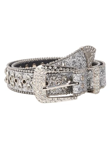 Unisex Western Rhinestone-Embellished Leather Belt - Sparkling Cowgirl/Cowboy Waist Accessory for Jeans, Pants & Dresses-White
