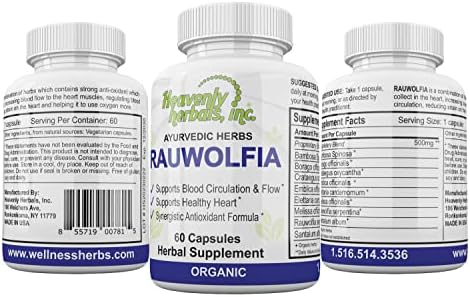 Rauwolfia Capsules, Organic Herbal Supplement – Rauwolfia Serpentina Blend – Ayurvedic Herb & Natural Remedy – Natural Blood Circulation Support & Flow – Natural Heart Health – 60 Ct Rauwolfia Capsules, Organic Herbal Supplement – Rauwolfia Serpentina Blend – Ayurvedic Herb & Natural Remedy – Natural Blood Circulation Support & Flow – Natural Heart Health – 60 Ct