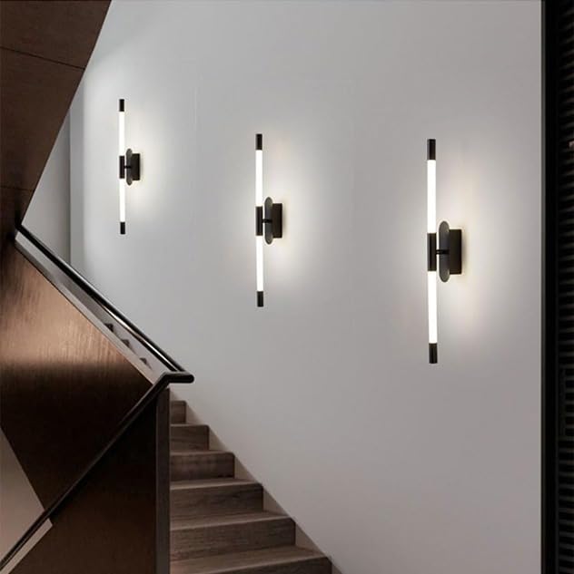 Image of Glowave Modern Black 600mm Metal LED Linear Wall Light Home Decor Modern Long Strip Wall Lamp Long Tube Wall Light - Tricolour | (068 /BK 600mm)