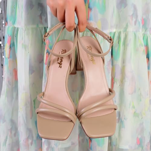 Image of RIBONGZ High Heels for Women Kitten Heeled Sandals with Ankle Strap Round Open Toe Strappy Stiletto Heels Comfort Summer Wedding Party Evening Prom Daily Dressy Shoes