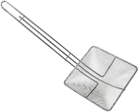 Miniatura 3 de Skimmer cuadrado de malla fina  colador de 5 x 5 pulgadas con mango largo de acero inoxidable de 12 pulgadas para freír profundamente