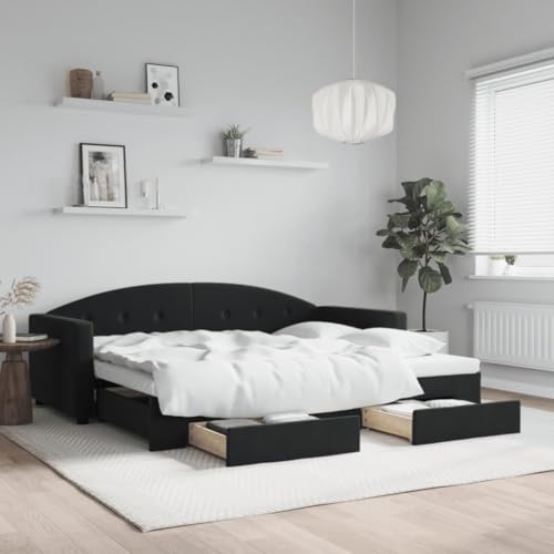 Yunovire Cama de día extensible con cajones, color negro, 90 x 190 cm, tapizado de terciopelo, sofá cama versátil con espacio de almacenamiento, diseño moderno para dormitorio, marco de madera maciza