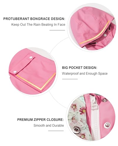 Image of maoo garden Girls Rain Jackets Kids Waterproof Raincoat Lightweight Floral Lining Spring Windbreaker