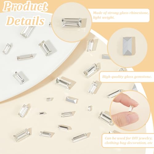 FINGERINSPIRE 180pcs Mini Clear Pointed Back Rhinestone 6 Sizes Rectangle Faceted Glass Rhinestone Clear No Hole Gems Crystal Jewelry Embellishments with Silver Plated Back for DIY - Image 3