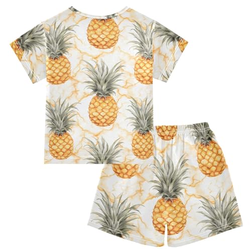 ALAZA Pineapples Marble Pajama Set Short Sleeve Sleepwear Soft Lounge Nightwear2