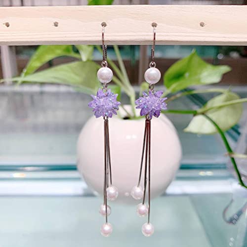 Boucles d'oreilles S925 de haute qualité avec pendentif violet en fleur de glace
