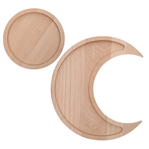 PACKOVE 2 Piezas Bandeja De y Sol De Madera Maciza Lámpara De Poseedor Joyas Decoraciones De Uñas Para Nail Art Vitrina Oro Cajas De Almacenamiento Piedra Lunar Espejo Dorado