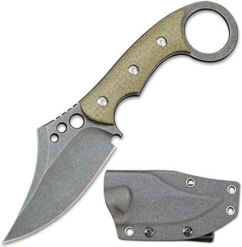 Ccanku C1116 Fixed Blade Knife,D2 Steel Blade +Micarta Handle Outdoor Survival Camping Claw Knife with Kydex Sheaths(Green) …