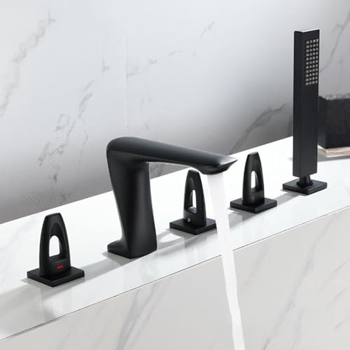 Robinet de Bain 5 Trous Anti-Éclaboussures avec Bec Rotatif en Laiton