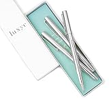 luxye Silver Pens with Silver Pen Cap 3 Pcs Pen Set - Rollerball Metal Pens - Fine Point Black Gel I