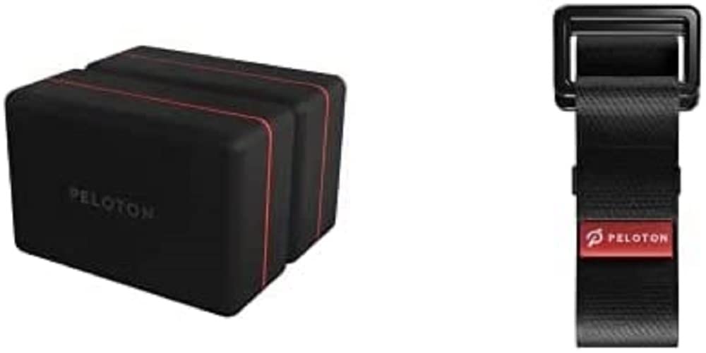 Peloton Yoga-Blöcke und Yoga-Band Set: 2 EVA-Schaumblöcke und 183 cm langes Nylon-Band für Anfänger und Fortgeschrittene, Schwarz/Rot