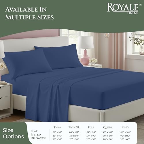 Image of ROYALE LINENS 100% Organic Cotton King Sheet Set - 16 inch Deep Pocket Bed Sheets - Eco Friendly Navy Bed Sheets - Sabanas King - 1 Flat, 1 Fitted & 2 Pillowcases - Navy Sheet Set - Cotton Bedding Sets