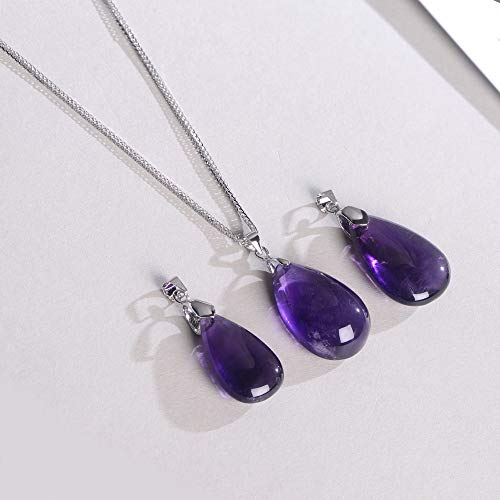 Istone 925 Sterling Silver Natural Gemstone Amethyst Watr Drop Shape Ladies Pendant Necklace, Gemstone Birthstone With 18" Silver Chain #TOP5