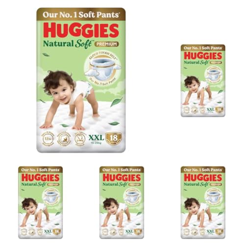Image of Huggies Natural Soft Premium Baby Diaper Pants, Our No.1 Soft Pants, Double Extra Large (XXL) Size (15-25 Kgs), Pack of 90 diapers | Cloud Softness All over with India's 1st Cloud Touch BeltTM
