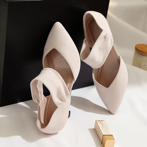 Image of RIBONGZ Kitten Heels for Women Closed Toe Comfortable Low Heels Pointed Toe Sexy Slip on Pumps Bridal Party Dressy Shoes