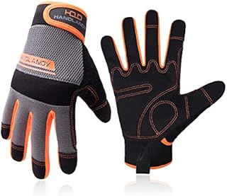UltraLight Safety Work Gloves, Mens & Women Multi-Functional Work Gloves with Extensive Palm Protection, Mechanic Gardening Construction DIY Gloves with Touchscreen (Large, Orange/Gray)