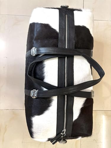 Authentic Handcrafted Cowhide Leather Western Duffel Bag, Sophisticated Travel Bag Stylish Hair-On Leather Animal Skin Bag for Travel Large 20" x 10" x 10" 0023