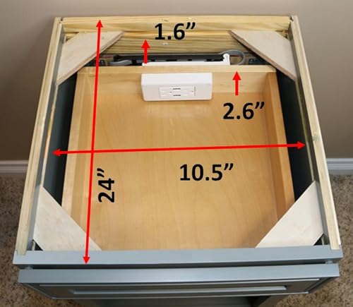 Compact in-Drawer Outlet Charging Station (2) 15 Amp AC Outlets (2) USB-A Ports with Cord Management Arm, White
