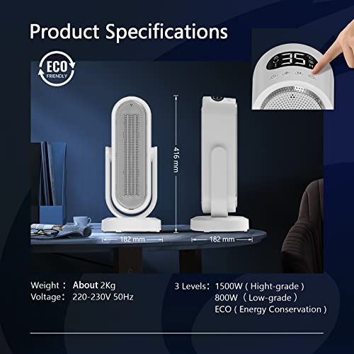 Hon&Guan Keramische ventilatorkachel, oververhittingsbeveiliging, met 3 warmtestanden, verwarmingstoren met afstandsbediening, energiebesparend stil, timer en vrije oscillatie, 2000 W - Afbeelding 7