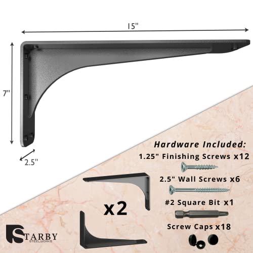 Starby Gladiator Series Solid Heavy Duty Welded 500 Lb Low Profile Granite Countertop Support Shelf Brackets Floating Shelf Discrete Slim 500 Lb Capacity (2 Pack) (7" X 15" X 2.5") #TOP2