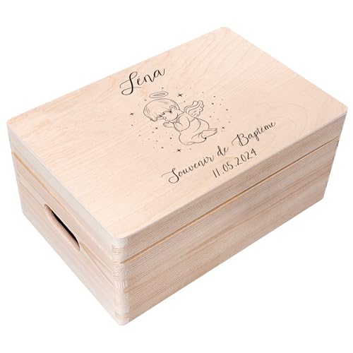 Creative Deco Boite Cadeau Personnalisé Bapteme pour Garçon et Fille | Boîte à Souvenirs en bois | Personnalisés - Bougie et Prière de l'ange | Personnalisable Idée Coffret Décoration