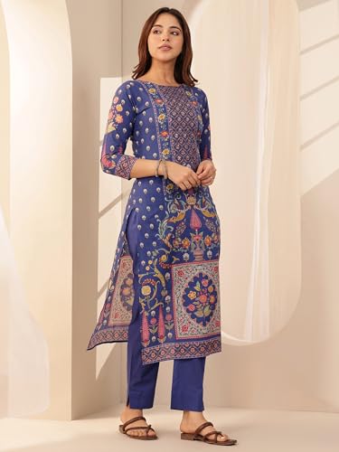 Image of Libas Printed Cotton Straight Kurta With Trouser and Dupatta